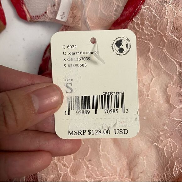 Free People  Daphne Blouse In Romantic Combo smocked longsleeve lace top‎ sz S - Picture 6 of 10